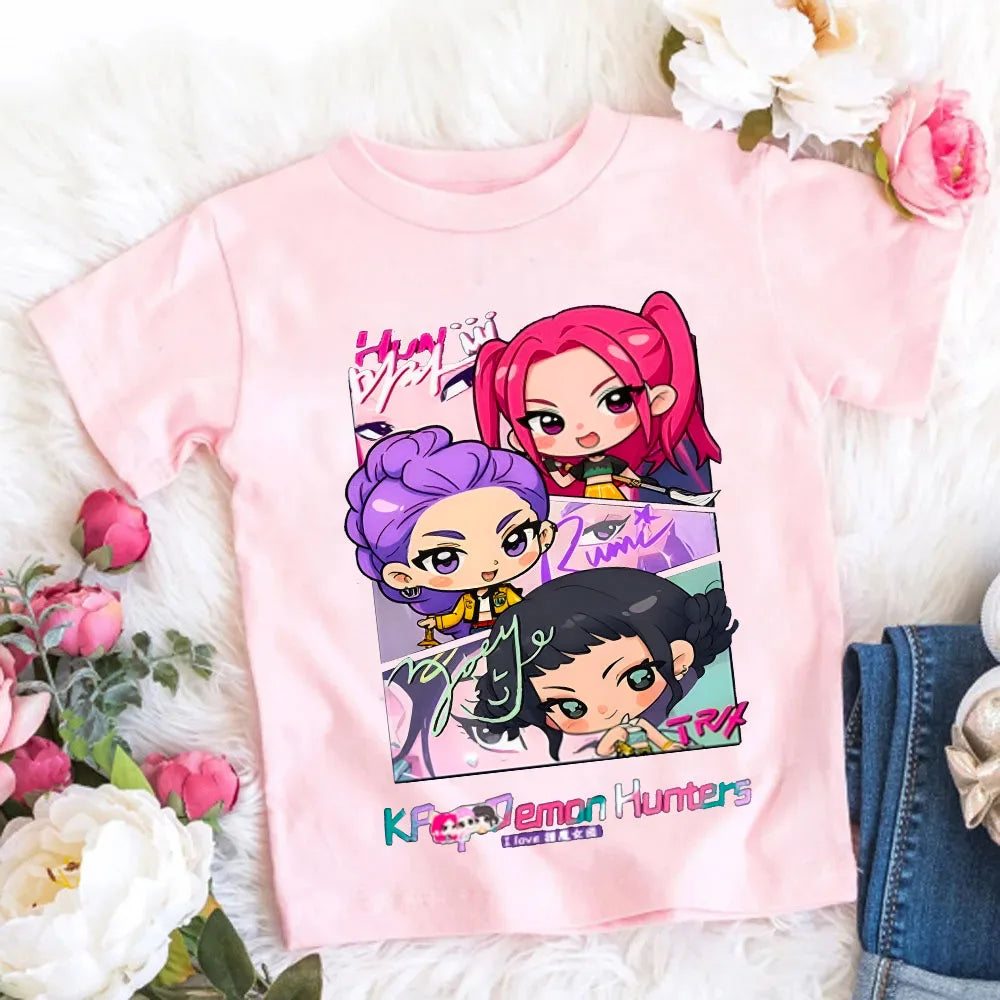 Camiseta de Algodón Suave para Niñas, Diseño de la Película 2026, Ropa Infantil, Regalos para Fans del K-Pop Demon Hunters, Ropa para Niños, Tops Casuales a la Moda