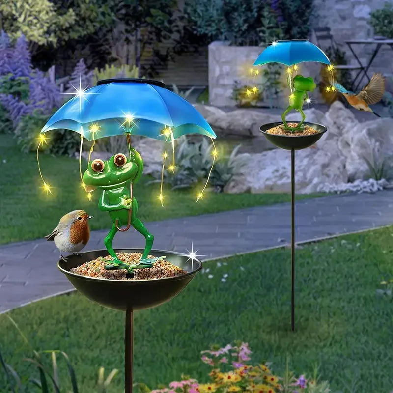 Estatua de rana, lámpara Solar de césped, dispensador de alimentación de colibrí para exteriores, cadena de luces LED alimentada por energía Solar para camino de patio, decoración de jardín y césped