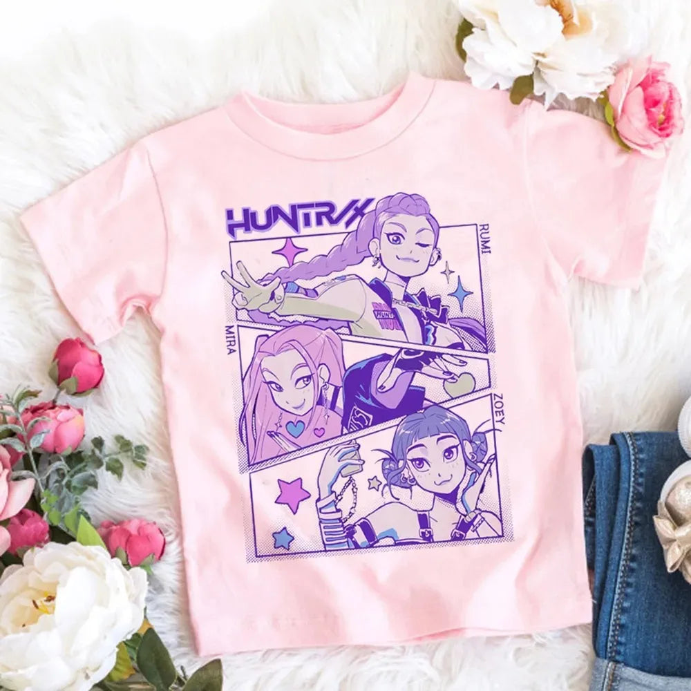 Camiseta de Algodón Suave para Niñas, Diseño de la Película 2026, Ropa Infantil, Regalos para Fans del K-Pop Demon Hunters, Ropa para Niños, Tops Casuales a la Moda
