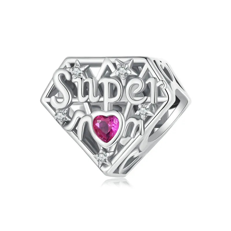 WOSTU-Colgante de estrella de dragón volador esmaltado de Plata de Ley 925, colgante de corazón, amor, supermomo, compatible con pulsera DIY, regalo para el día de la madre
