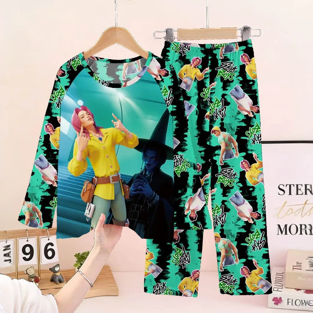 Conjunto de pijamas para niños KPop Demon Hunters Huntrix, ropa de manga larga para niñas, 2 uds., ropa de dormir para niños, ropa de dormir de dibujos animados para niños de 3 a 14 años