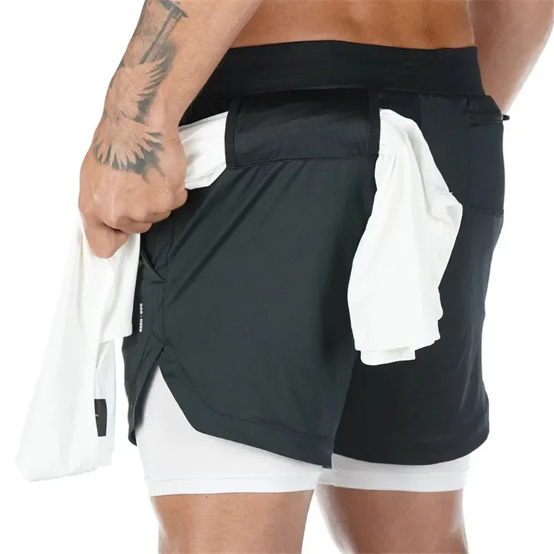 Pantalones Cortos Deportivos Para Correr Para Hombre, 2 En 1, De Doble Cubierta, Con Bolsillos, Para Verano, 2023