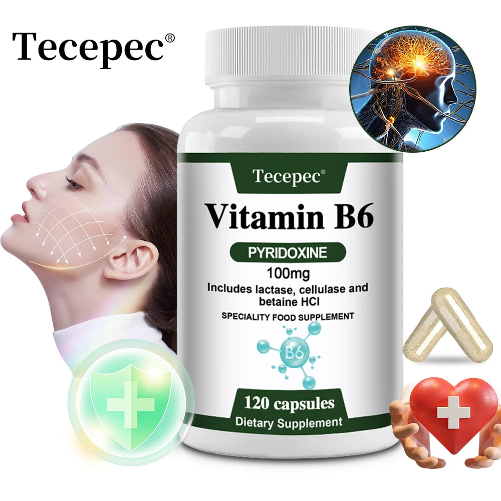 Suplementos de vitamina B6: apoya el sistema inmunológico, el sistema nervioso, el metabolismo energético, el estado de ánimo saludable