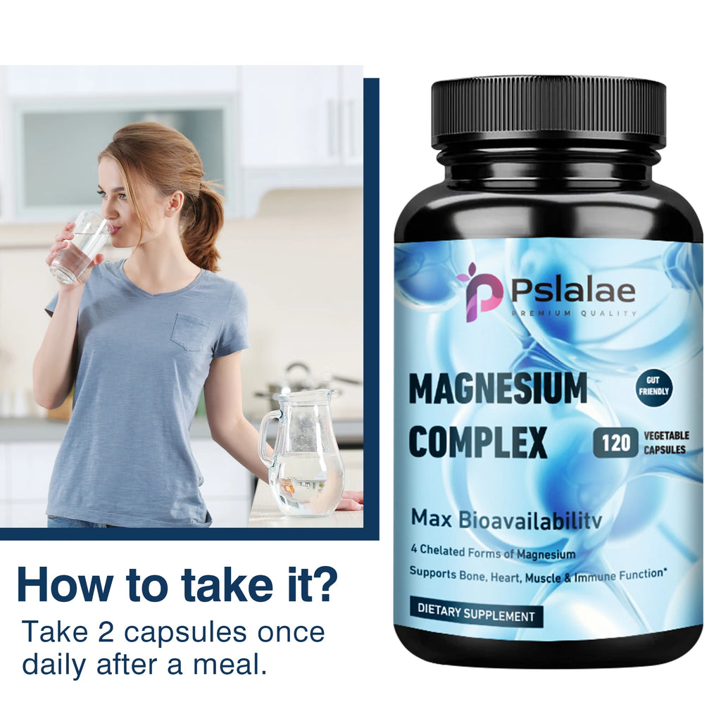 Complejo de magnesio-soporta el sueño profundo, promueve el crecimiento muscular, hueso, cerebro, salud del corazón-120 cápsulas