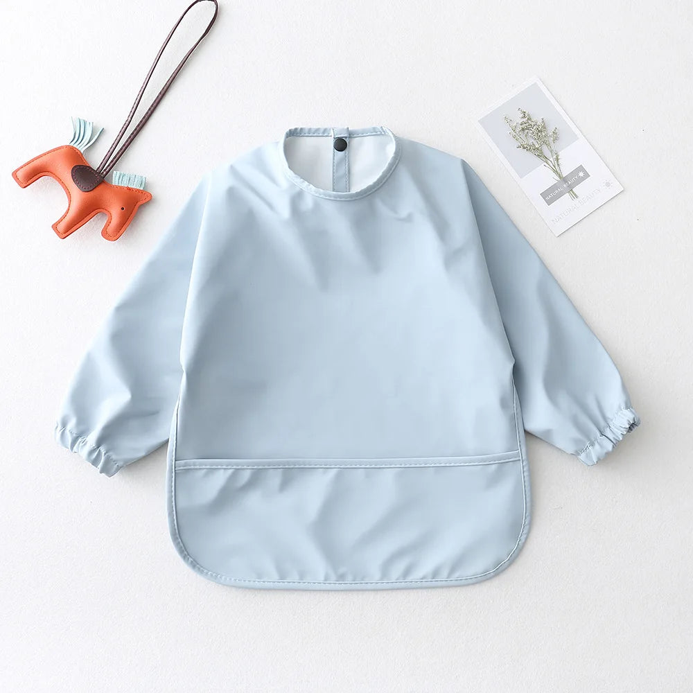 Bufanda de manga larga para bebés y niños pequeños, bata artística impermeable, babero para alimentar, delantal con bolsillo, Baberos Bandana de tela para eructar para niños y niñas