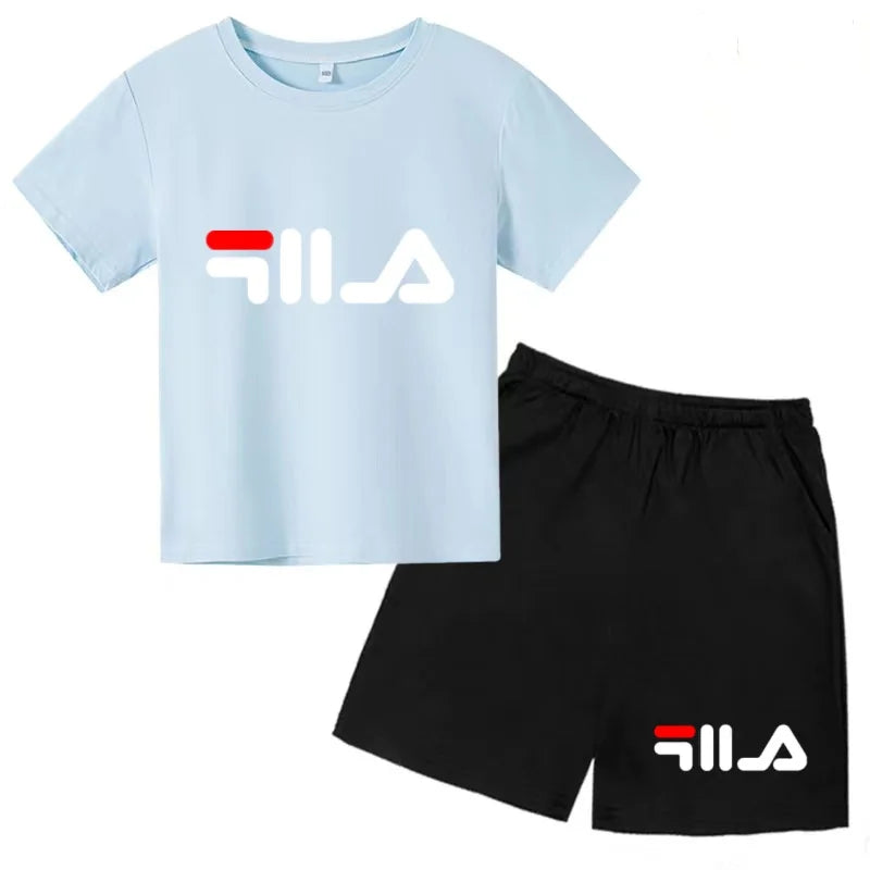 Ropa con letras para niños, camiseta de manga corta y pantalones cortos, ropa de verano fresca y encantadora, conjunto deportivo informal para niños y niñas de 3 a 12 años