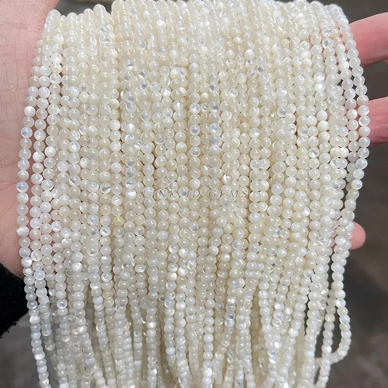 Cuentas de concha de nácar blanco Natural de 2, 3 y 4mm, cuentas redondas espaciadoras sueltas, cuentas pequeñas para fabricación de joyería, accesorio para collar y pulsera DIY