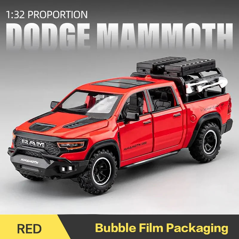 1:32 Dodge RAM Mammoth camioneta todoterreno aleación coche de juguete modelo sonido y luz colección regalo para niños chico