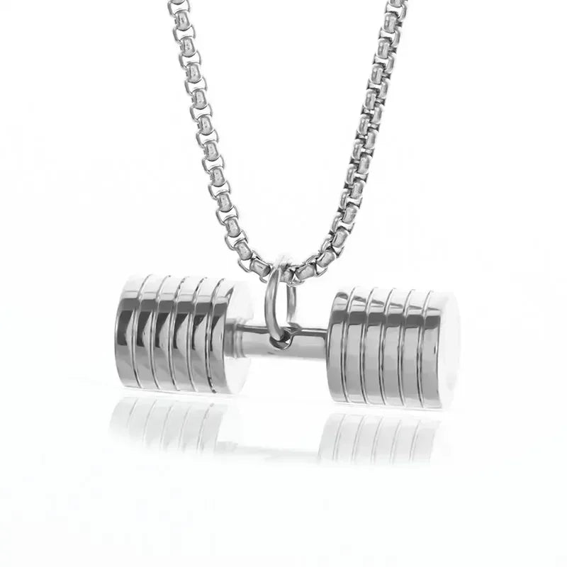 Colgante de mancuernas de levantamiento de pesas de acero inoxidable para hombre musculoso, collar de barra para culturismo, joyería deportiva para gimnasio para mujer