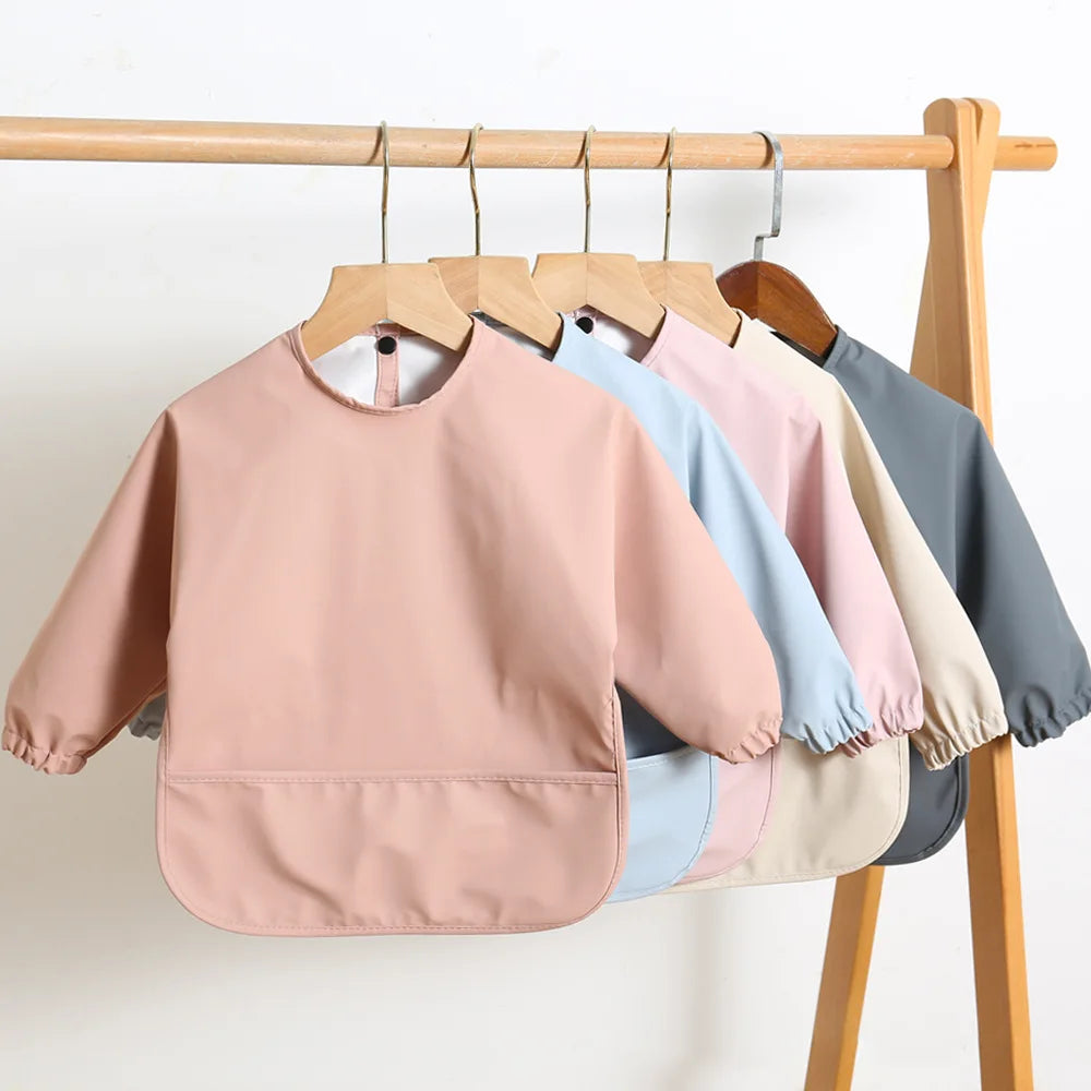 Bufanda de manga larga para bebés y niños pequeños, bata artística impermeable, babero para alimentar, delantal con bolsillo, Baberos Bandana de tela para eructar para niños y niñas