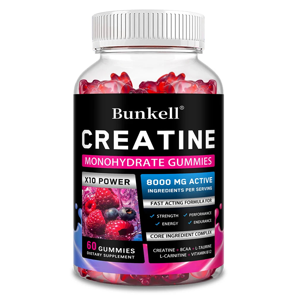 Gomitas monohidratadas de creatina: 8000 mg, pre/poste de entrenamiento, fitness, fuerza, desarrollo muscular, proporcionan suplementos energéticos