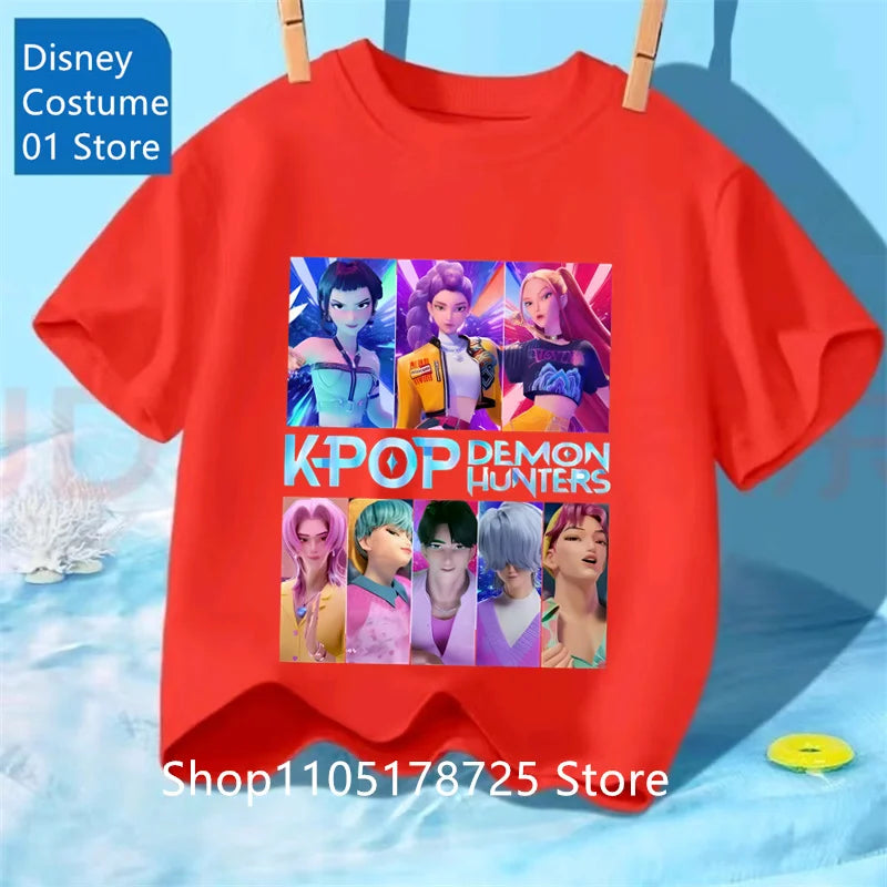 Camiseta con Estampado de Demon Hunters de Kpop, Ropa de Verano para Niños, Camiseta de la Película 2025, Camiseta de Manga Corta para Niñas y Niños, Camiseta Cómoda