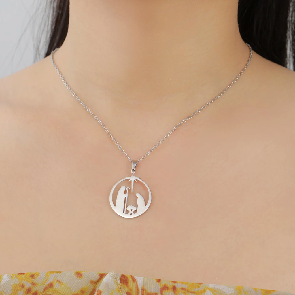 Collar con colgante de oración cristiana de acero inoxidable, talismán de oración con estrella de Ángel Retro Unisex, regalo de joyería para el día de la madre