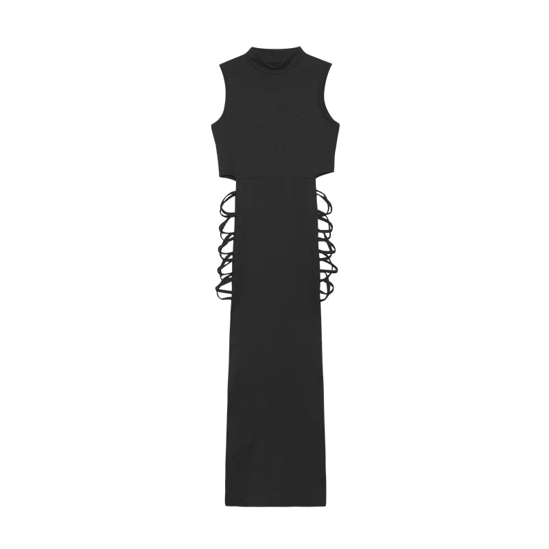 Vestido con corte entrecruzado, vestido sexy ajustado sin mangas con cuello simulado, ropa de mujer