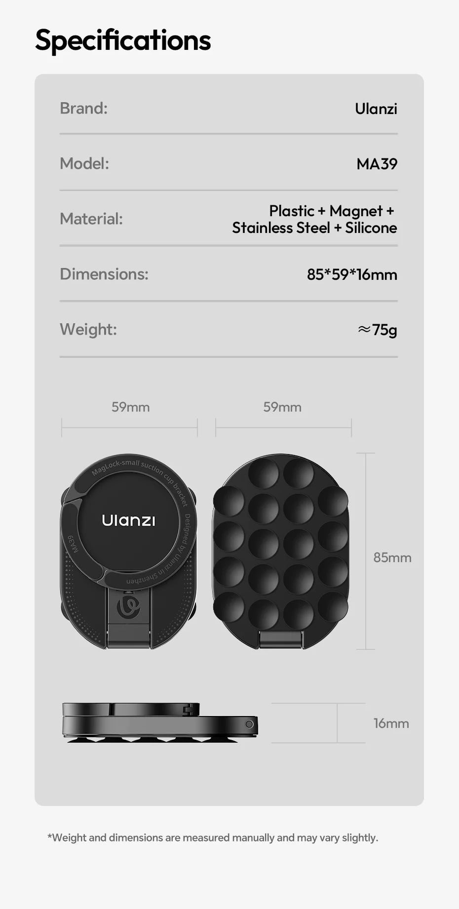 Ulanzi MA39 MagLock Ventosa Soporte de escritorio para teléfono para iPhone 17 16 15 14 con parte inferior de succión para cristal de pared