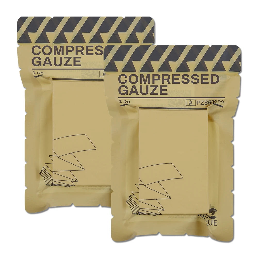 Gasa Comprimida RHINO RESCUE, Plegado en Z, Algodón, Alta Absorbencia, Envasado al Vacío, Kit IFAK, Seguridad para Senderismo y Camping al Aire Libre