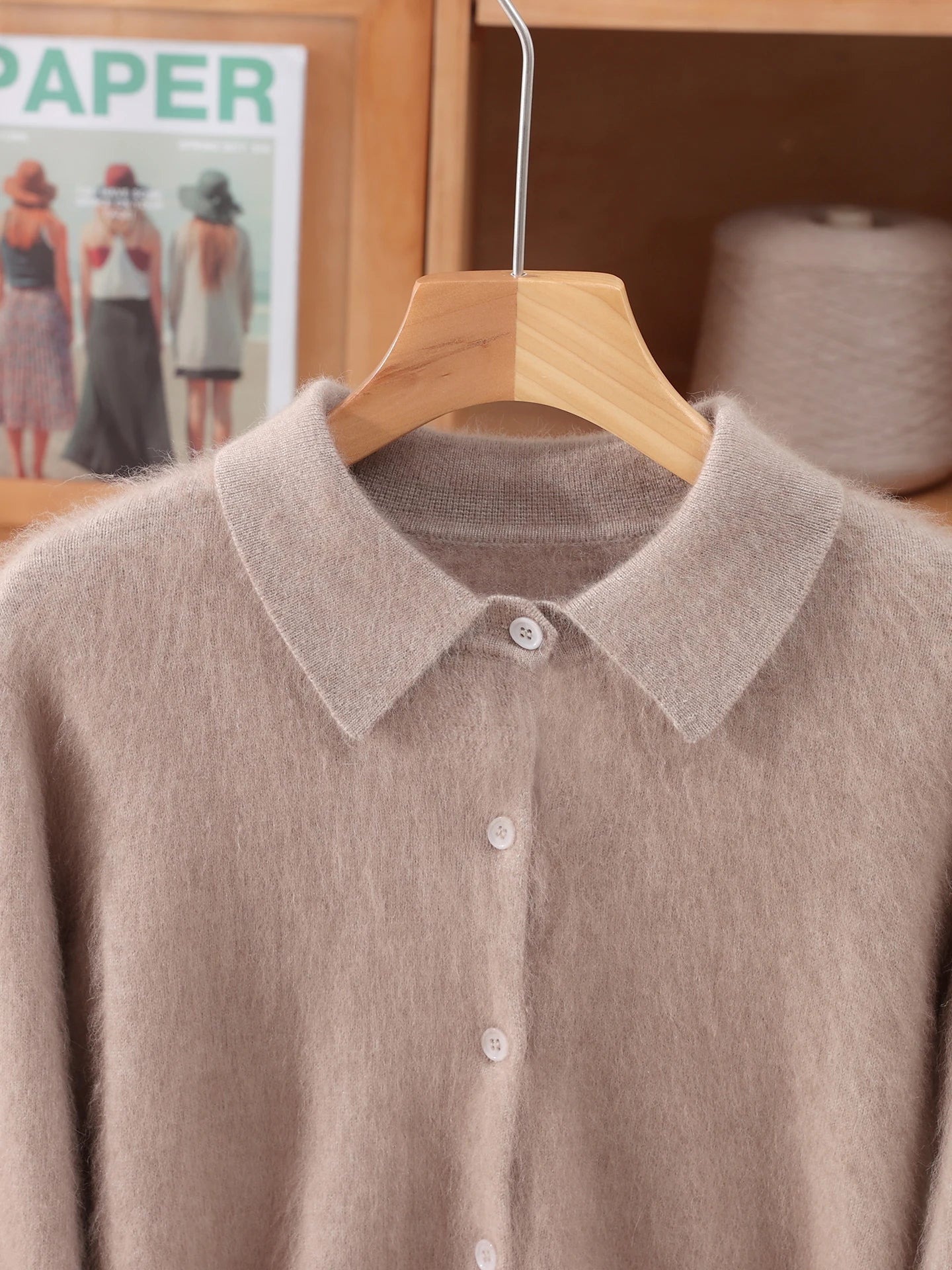 Otoño Invierno mujer 100% suéter de cachemira de visón puro con cuello Peter Pan y botones Preppy coreano Casual tejido de Color sólido