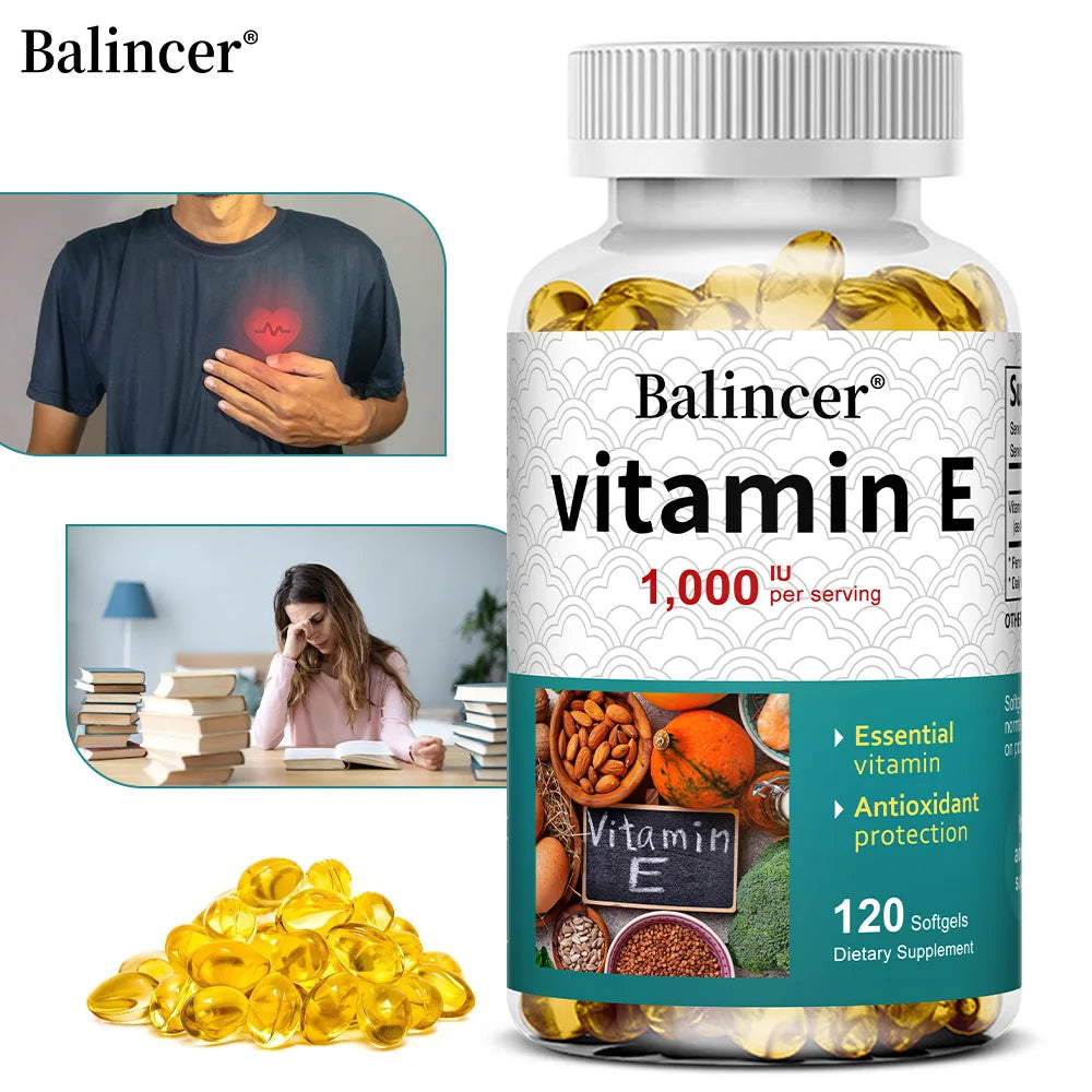 Suplemento de vitamina E, 1000 UI por servicio, potente antioxidante, apoya la piel, el corazón, el cerebro y el sistema inmunológico: sin OGM