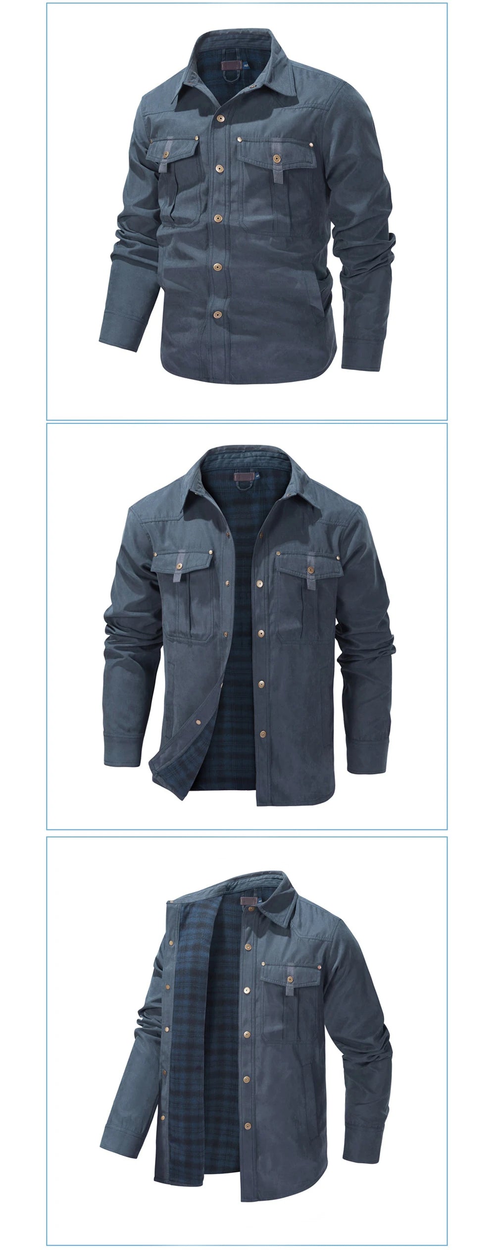 Primavera otoño hombres camisa de franela a cuadros chaqueta Casual hombres Retro solapa algodón camisas cálidas hombres chaqueta cortavientos táctica ropa