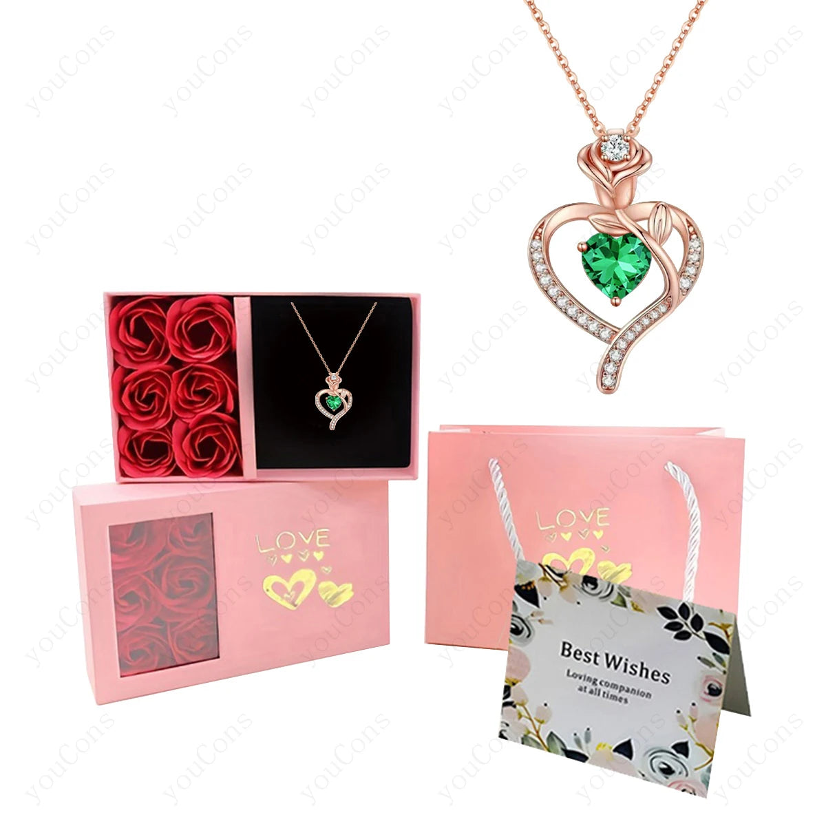 Collares con Colgante de Piedra Natalicia en Forma de Corazón con Caja de Regalo de Rosas para Mujer, Madre, Novia, San Valentín, Navidad, Cumpleaños, Nueva Joyería 2026