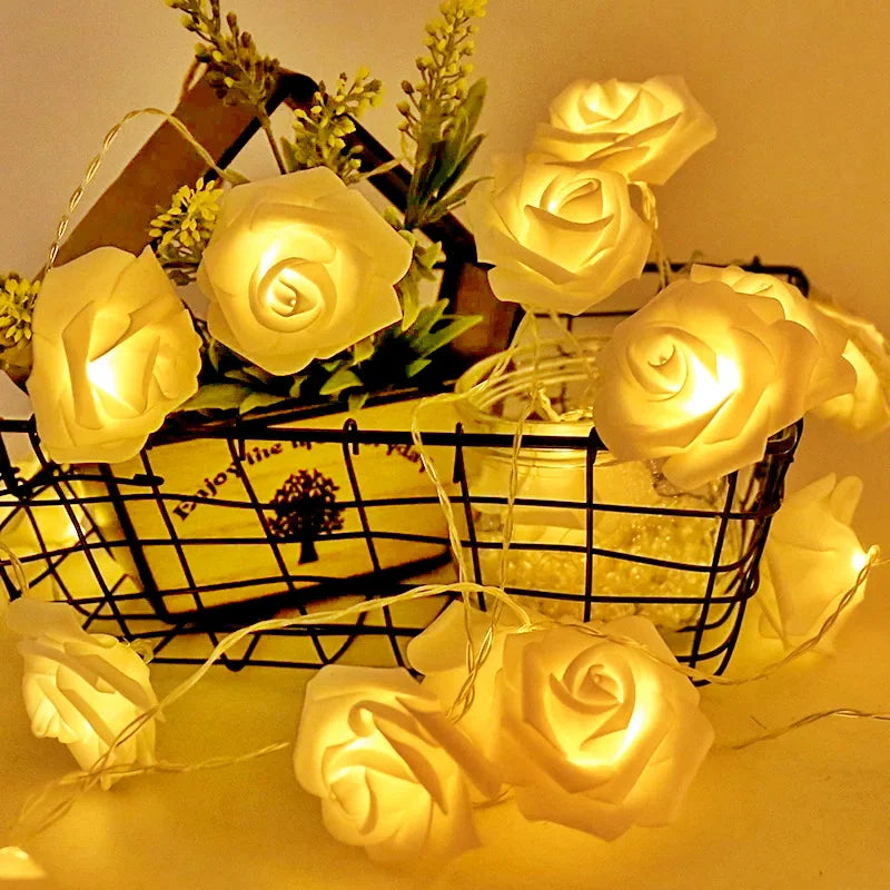 Guirnalda de Luces LED de 3m con 20 Rosas Artificiales, Funciona con Pilas, Decoración para Bodas, Habitaciones, Ramadán, Regalos para el Día de la Madre