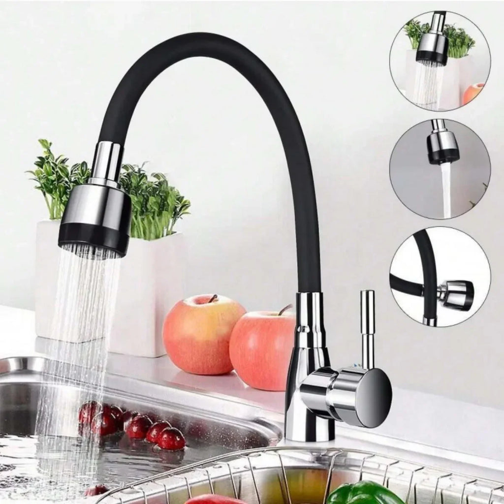 Grifo de cocina moderno de acero inoxidable 304 con manguera de silicona - ajustable, con válvula de cerámica, no requiere electricidad.