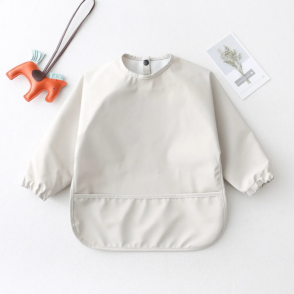 Bufanda de manga larga para bebés y niños pequeños, bata artística impermeable, babero para alimentar, delantal con bolsillo, Baberos Bandana de tela para eructar para niños y niñas