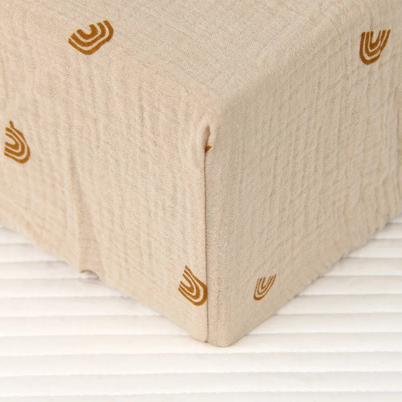 Sábana ajustable para cuna de muselina arrugada de algodón 100% para bebé, suave, transpirable, Color sólido, funda de colchón para cuna de bebé, ropa de cama