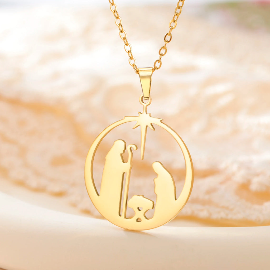 Collar con colgante de oración cristiana de acero inoxidable, talismán de oración con estrella de Ángel Retro Unisex, regalo de joyería para el día de la madre