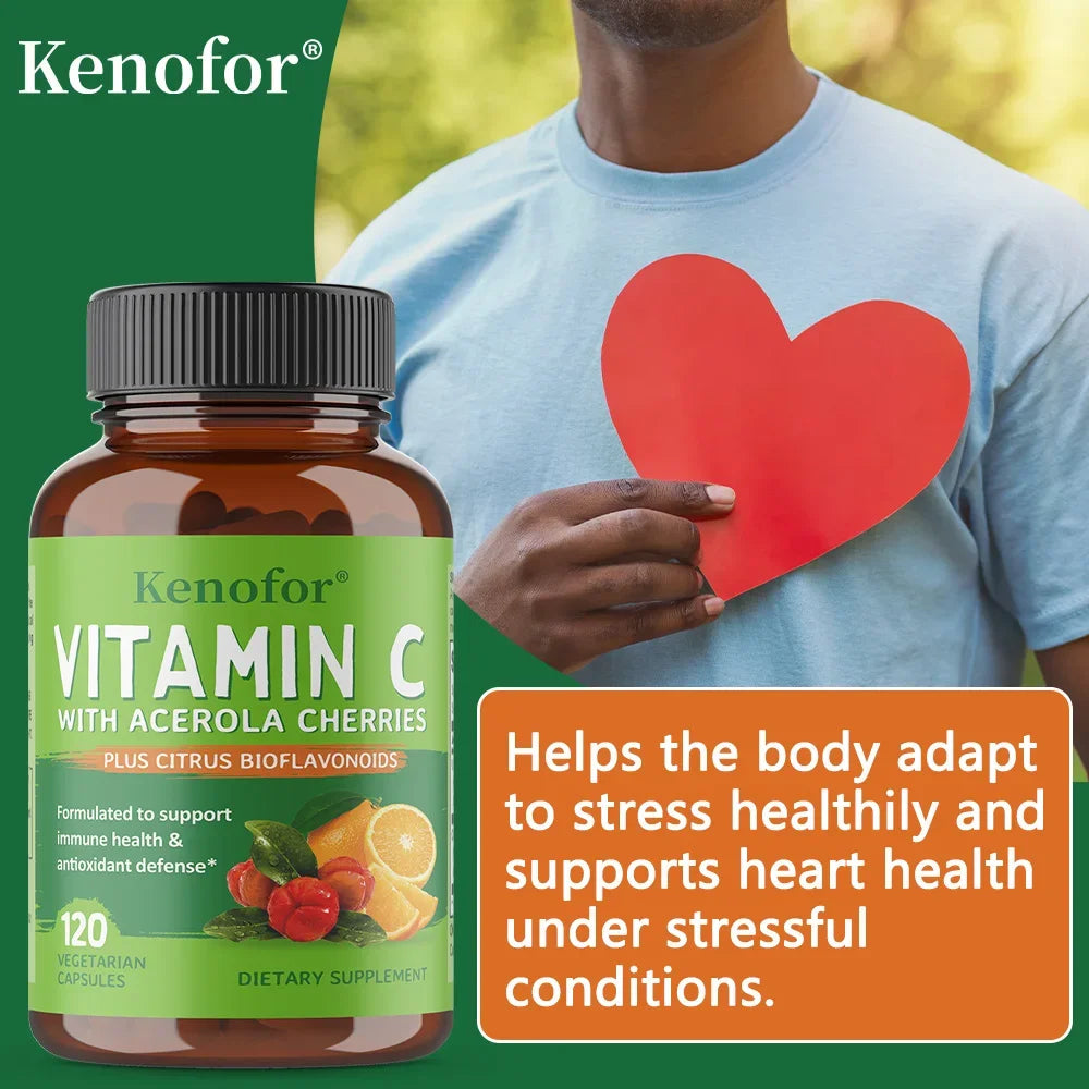 Comida integral vegana vitamina C, dos ingredientes (polvo y cítricos de cereza de acerola entera orgánica), soporte inmunológico, sin OGM