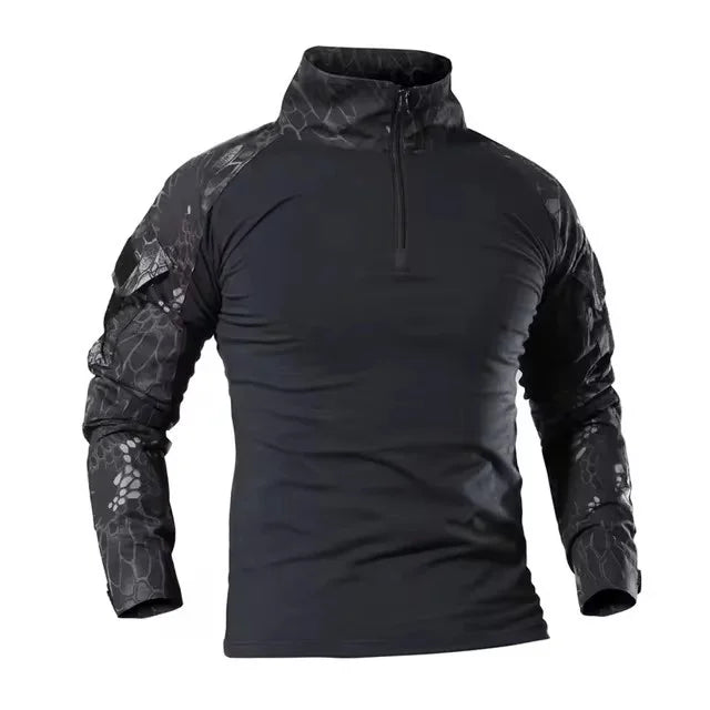 Camisas Tácticas de Manga Larga para Exteriores, Camisa de Combate con Cierre de 1/4, Algodón Ripstop Resistente al Desgaste, Camisetas de Camuflaje para Airsoft, Ropa Masculina