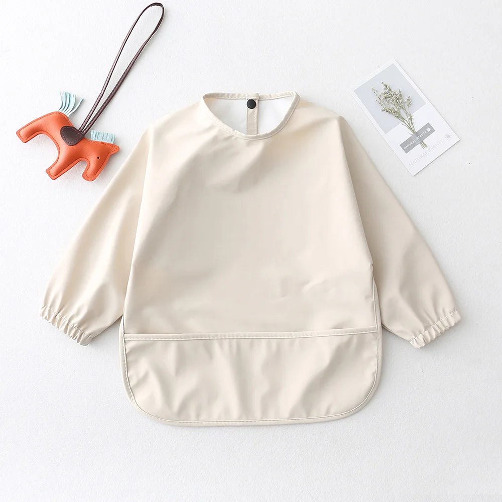 Bufanda de manga larga para bebés y niños pequeños, bata artística impermeable, babero para alimentar, delantal con bolsillo, Baberos Bandana de tela para eructar para niños y niñas