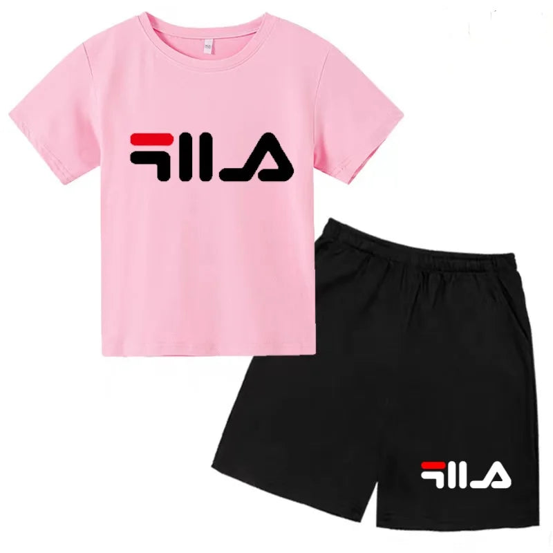 Ropa con letras para niños, camiseta de manga corta y pantalones cortos, ropa de verano fresca y encantadora, conjunto deportivo informal para niños y niñas de 3 a 12 años