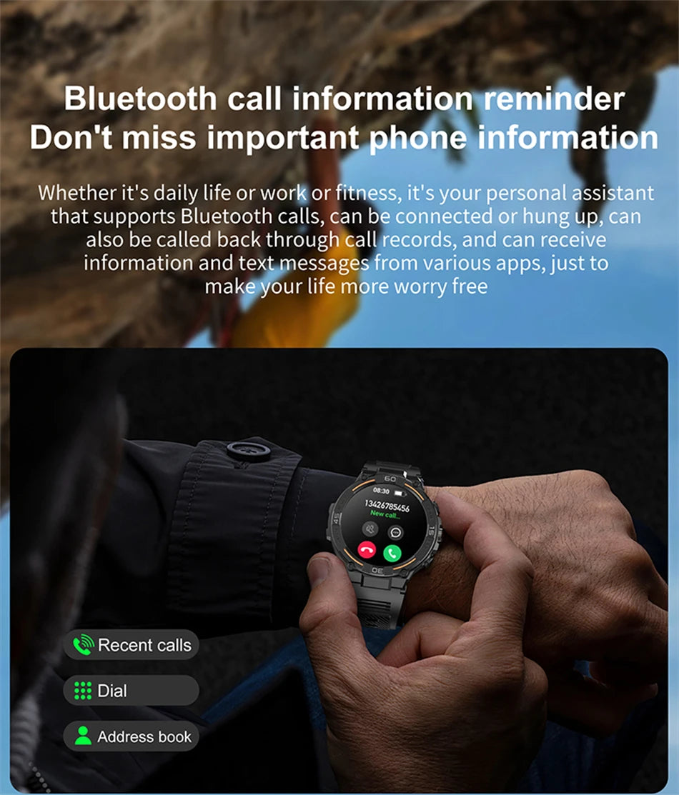 Reloj inteligente militar resistente al aire libre para hombres, GPS, deportes, Fitness, resistente al agua, llamada Bluetooth con luces LED, reloj inteligente