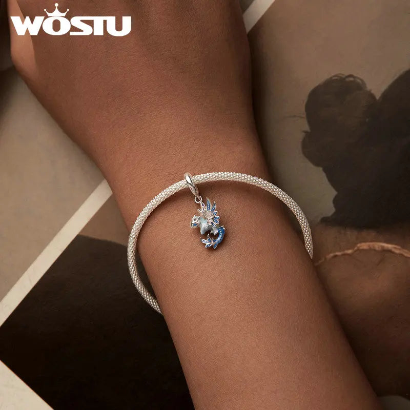 WOSTU-Colgante de estrella de dragón volador esmaltado de Plata de Ley 925, colgante de corazón, amor, supermomo, compatible con pulsera DIY, regalo para el día de la madre