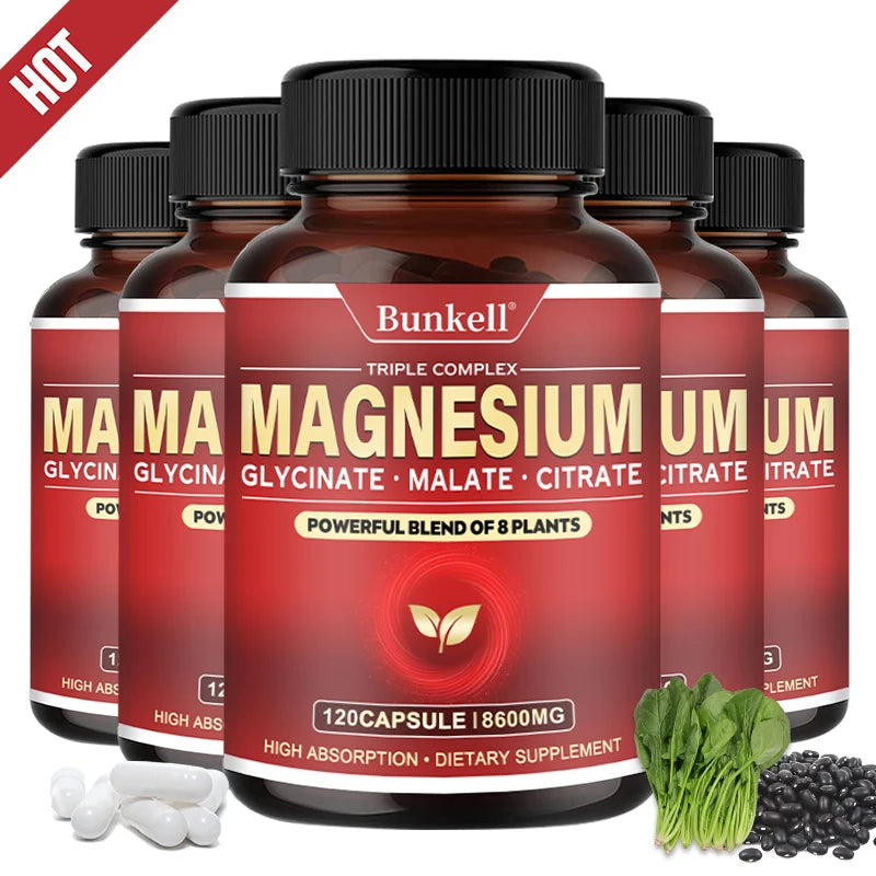 Complejo de magnesio - Glucinado de magnesio, malato, cítrato - Promueve energía y sueño, salud ósea, sin gluten ni OGM