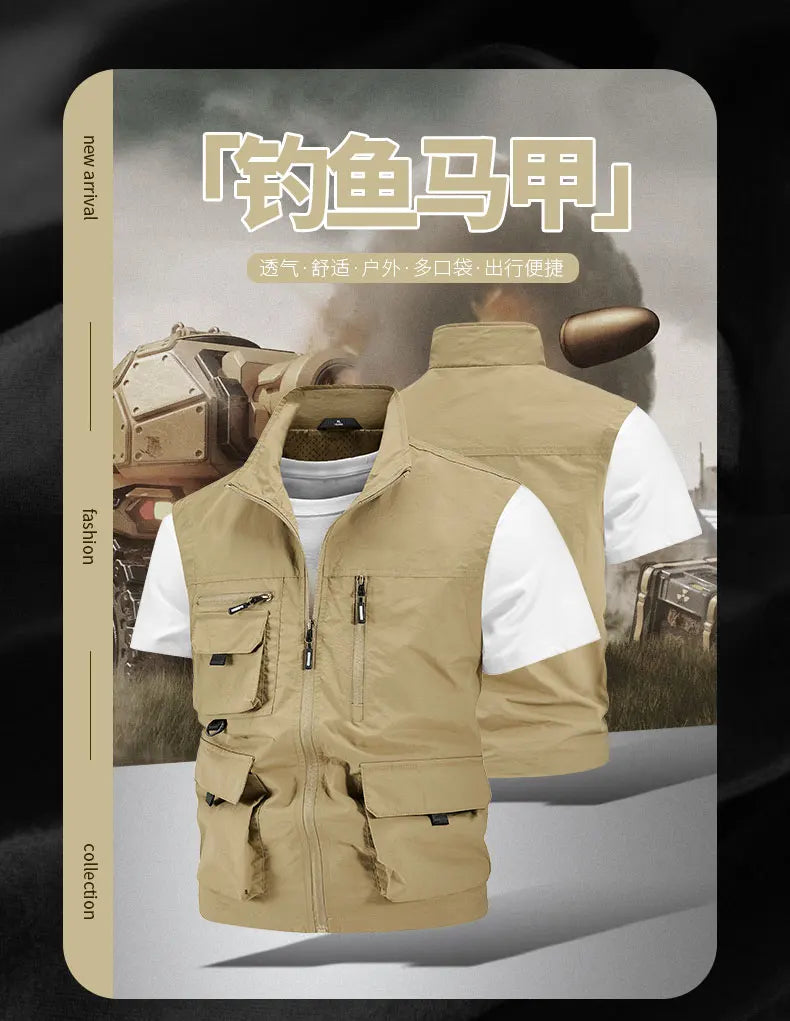 Chaqueta de caza para acampar, chaleco de trabajo para hombre, cortavientos táctico, talla grande, Golf, sin mangas, pesca, abrigo impermeable, chaleco de verano