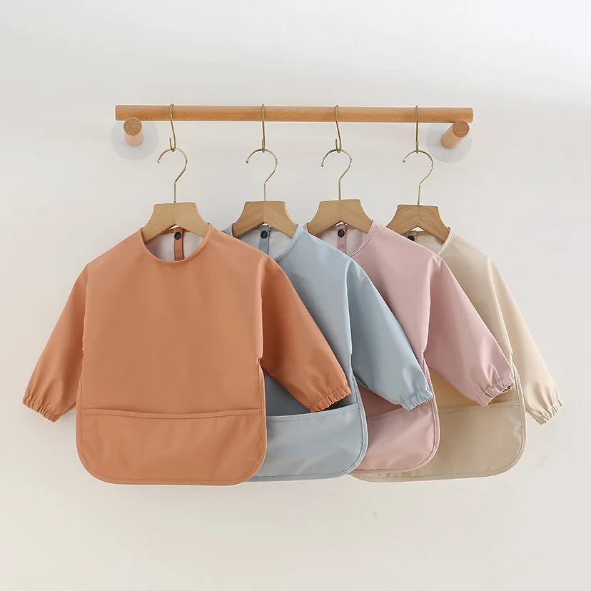 Bufanda de manga larga para bebés y niños pequeños, bata artística impermeable, babero para alimentar, delantal con bolsillo, Baberos Bandana de tela para eructar para niños y niñas