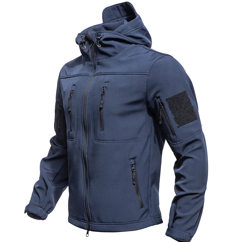 Chaqueta táctica de concha suave de piel de tiburón para hombre, abrigo con capucha de lana impermeable, ropa de caza, chaqueta de camuflaje para exteriores, invierno