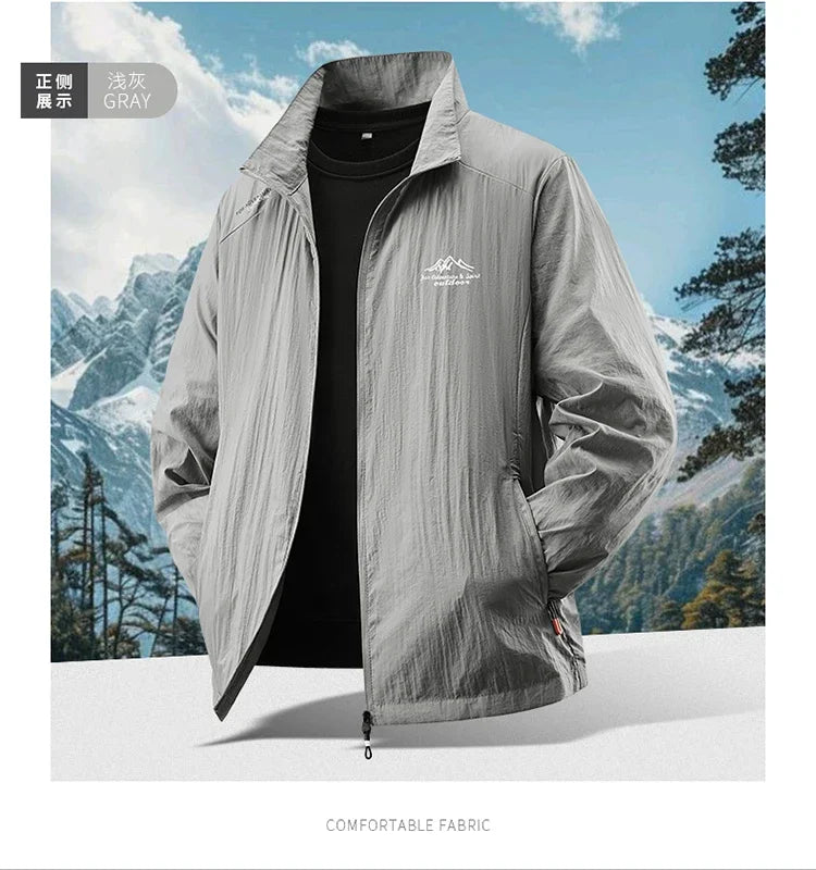 2025 Chaqueta de protección solar de verano para hombre, ultraligera, fina, agradable a la piel, transpirable, a prueba de rayos UV, abrigo protector solar de seda helada para pesca