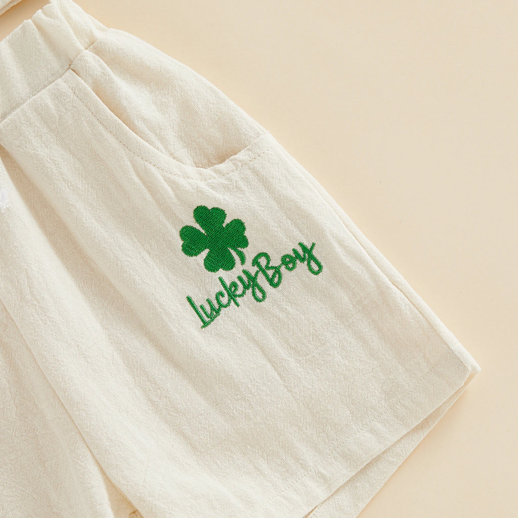Conjunto de pantalones cortos para niños, camisa de manga corta con letras bordadas y pantalones cortos, traje de verano para vacaciones