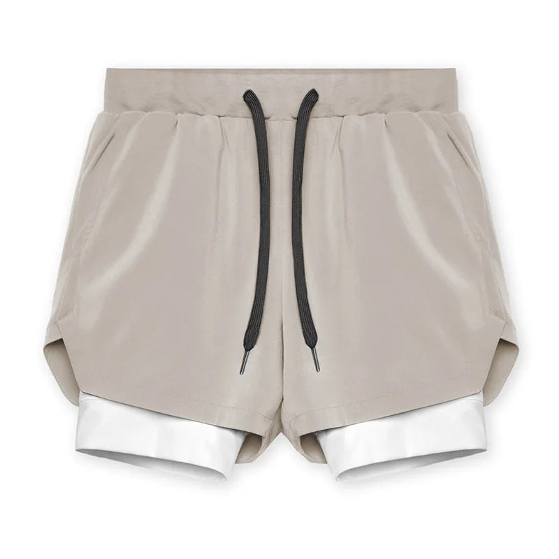 2025 nuevos pantalones cortos deportivos transpirables de doble capa gimnasios Fitness culturismo entrenamiento playa de secado rápido 2 en 1 pantalones cortos para correr para hombre