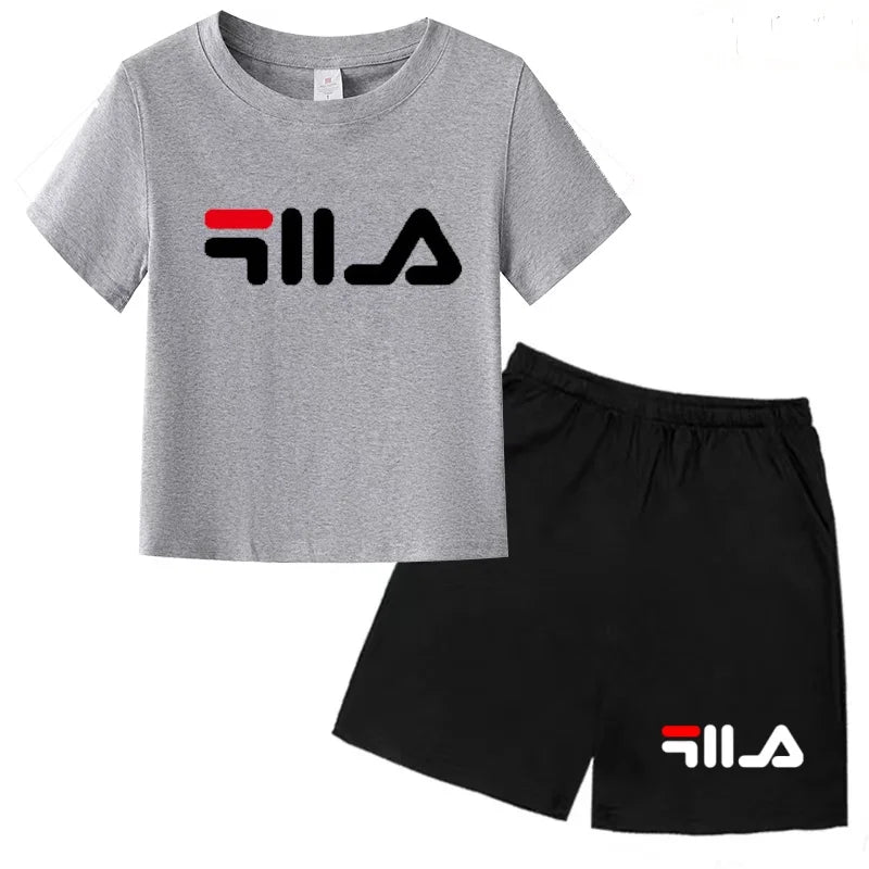 Ropa con letras para niños, camiseta de manga corta y pantalones cortos, ropa de verano fresca y encantadora, conjunto deportivo informal para niños y niñas de 3 a 12 años