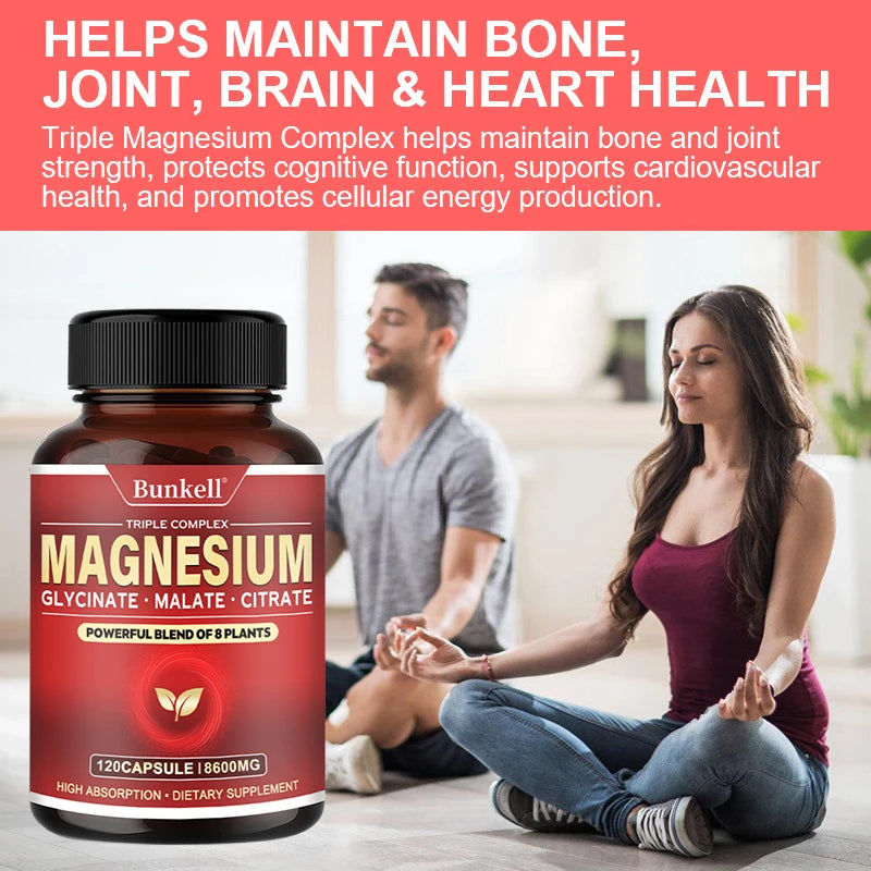 Complejo de magnesio - Glucinado de magnesio, malato, cítrato - Promueve energía y sueño, salud ósea, sin gluten ni OGM