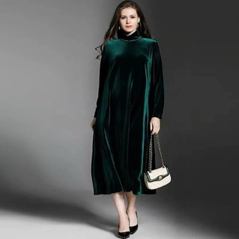 Vestido de terciopelo de invierno 2026 primavera manga larga cuello alto vestido elegante Casual Retro Vintage Vestidos de fiesta de terciopelo Vestidos