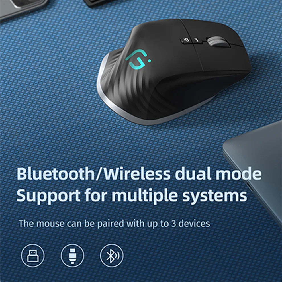 JOMAA-ratón inalámbrico para juegos de ordenador, Mouse negro de 2,4G con Bluetooth, RGB, recargable, diseño ergonómico, para oficina