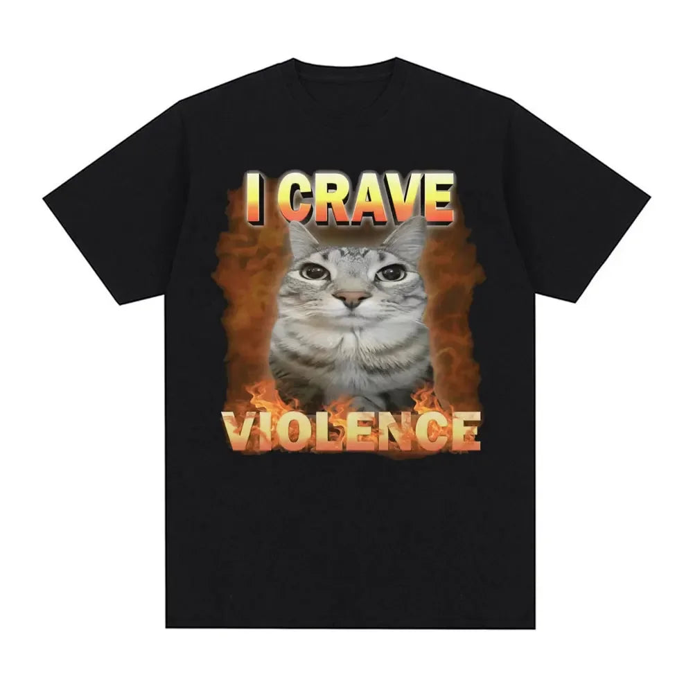 Camisetas I Crave Violence Funny Cat Meme para hombres y mujeres, moda Harajuku, camiseta bonita de alta calidad, camisetas puras de gran tamaño