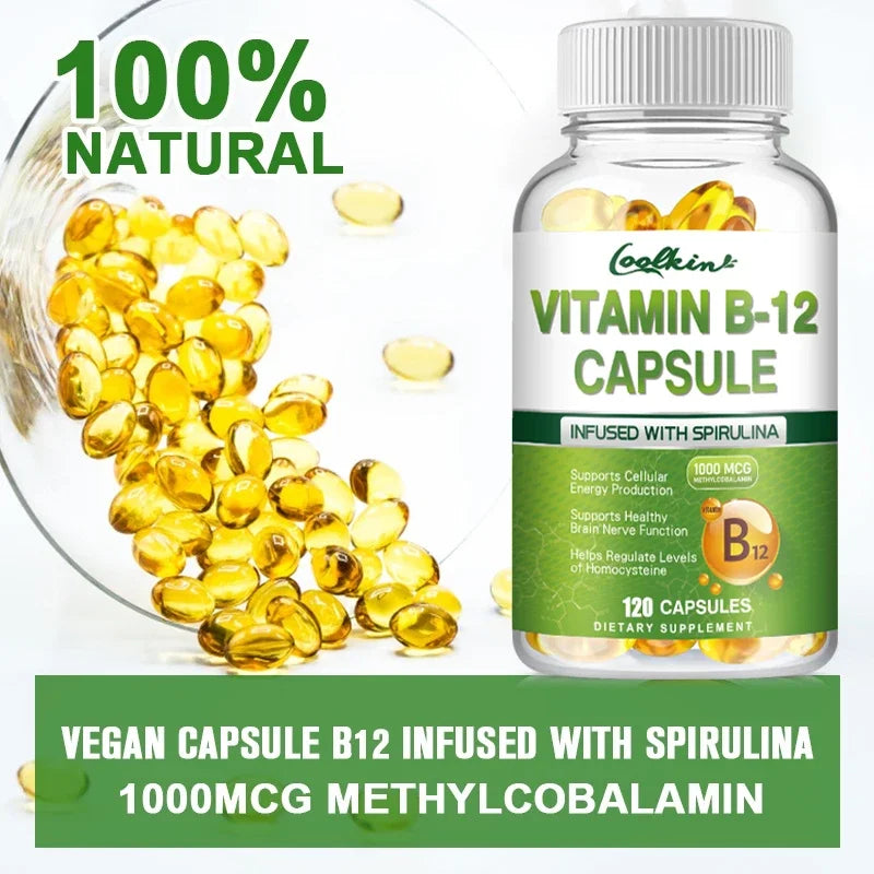 Cápsulas de vitamina B12: apoya el metabolismo energético, el estado de ánimo, el corazón y el apoyo del sistema nervioso