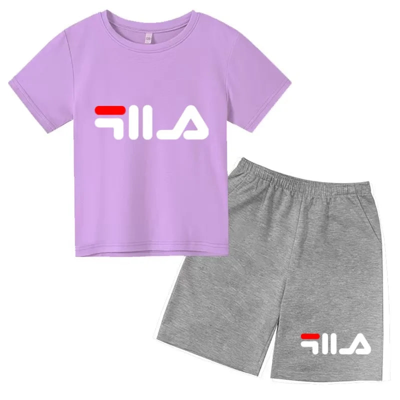 Ropa con letras para niños, camiseta de manga corta y pantalones cortos, ropa de verano fresca y encantadora, conjunto deportivo informal para niños y niñas de 3 a 12 años