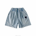 Pantalones cortos de verano a la moda para niñas, pantalones cortos vaqueros informales con corazón, pantalones vaqueros hasta la rodilla para niños de 5 6 7 8 9 10 11 12 13 14 años
